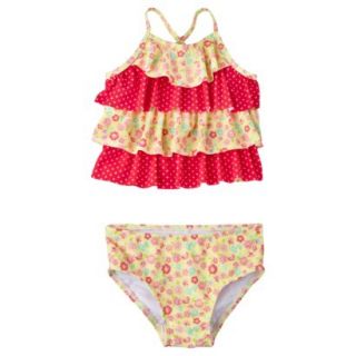 Circo Infant Toddler Girls 2 Piece Floral Tankini Swimsuit   Yellow/Red 9 M