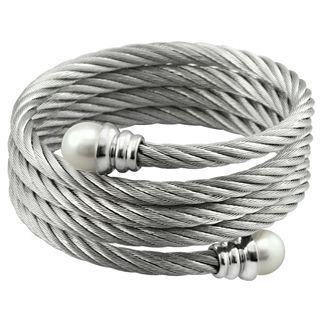 ONLINE ONLY   Stainless Steel & Freshwater Pearl Wrap Bracelet, Womens
