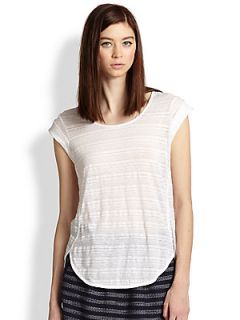 Marc by Marc Jacobs Eloise Linen & Cotton Sheer Striped Tee   White