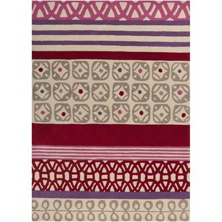 Hand tufted Novelty Riohacha Burgundy Stripe Wool Rug (5 X 8)