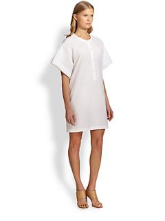 Theory Wide Sleeved Stretch Cotton Shirtdress   White