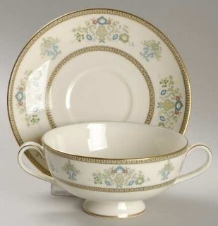 Minton Henley Footed Cream Soup Bowl & Cup Saucer Set, Fine China Dinnerware   G