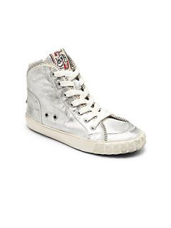 Ash Girls Candy Metallic Leather ZIp Sneakers   Silver