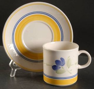 Nikko Milano Flat Cup & Saucer Set, Fine China Dinnerware   Tablemates,Blue&Yell