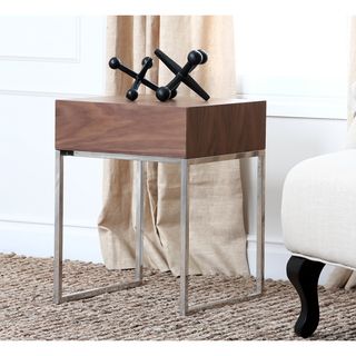 Abbyson Living Verona Walnut End Table (Walnut wood, metalFinish WalnutUnique, contemporary designOne (1) storage drawerDimension 21 inches high x 16 inches wide x 16 inches deepAssembly required)