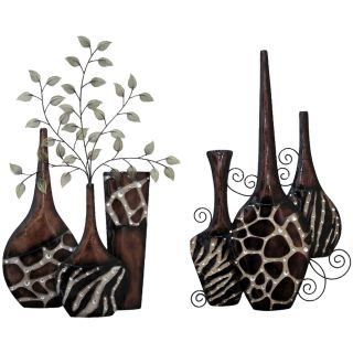 Set of 2 Faux Animal Print Vases Wall Decor, Brown