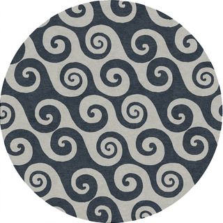 Hand hooked Indoor/ Outdoor Abstract Pattern Blue Rug (8 Round)