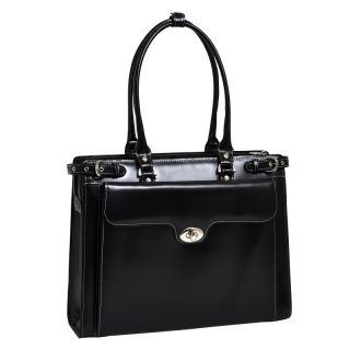 Winnetka Leather Ladies Briefcase with Removable Sleeve Black   9483 B