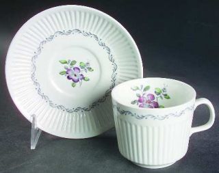 Johnson Brothers Plum Blossom Flat Cup & Saucer Set, Fine China Dinnerware   Pur