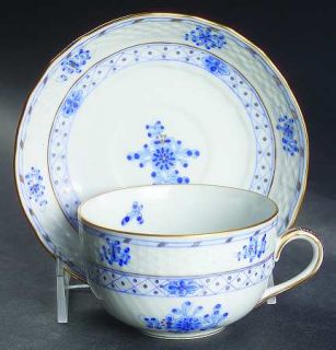 Herend Blue Garden (Wb) Flat Cup & Saucer Set, Fine China Dinnerware   Blue, Whi