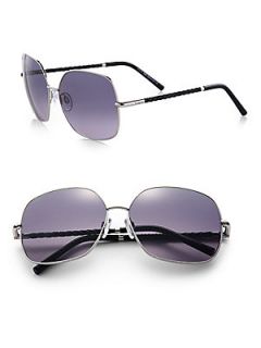Tods Braided Leather & Metal Round Sunglasses   Smoke