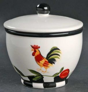 Lynns China Rooster Checks Sugar Bowl & Lid, Fine China Dinnerware   Rooster Ce