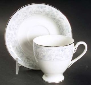 Mikasa Sienna Footed Cup & Saucer Set, Fine China Dinnerware   Blue Scrolls On R