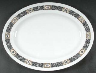 Wedgwood Asia Black 15 Oval Serving Platter, Fine China Dinnerware   White Rim,