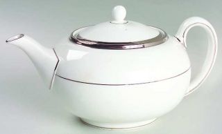 Wedgwood Carlyn Teapot & Lid, Fine China Dinnerware   White, Platinum Verge, Pla