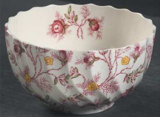 Spode Rosebud Chintz (2/8401, Pink Vine) Cranberry Bowl, Fine China Dinnerware  