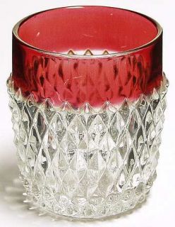 Indiana Glass Diamond Point Ruby Old Fashioned   Clear W/Ruby Band,Heavy Pressed