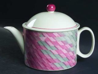 Villeroy & Boch Collage Teapot & Lid, Fine China Dinnerware   Pink & Gray Geomet
