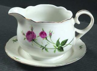 Christineholm Rose Gravy Boat with Attached Underplate, Fine China Dinnerware  