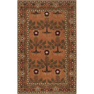 Hand tufted Orange Traditional Bordered Prowler Wool Rug (2 X 3)