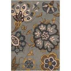 Meticulously Woven Contemporary Sea Blue Floral Iris Rug (22 X 3)