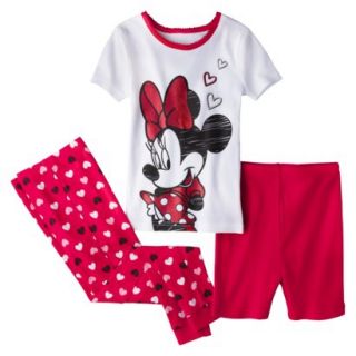 Disney Minnie Mouse Toddler Girls 3 Piece Pajama Set   Red 4T