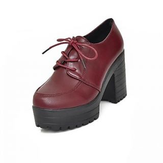 Faux Leather Womens Chunky Heel Platform Heels with Lace up Shoes(More Colors)