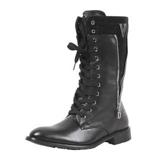 Leather Mens Flat Heel Knee High Combat Boots With Lace up
