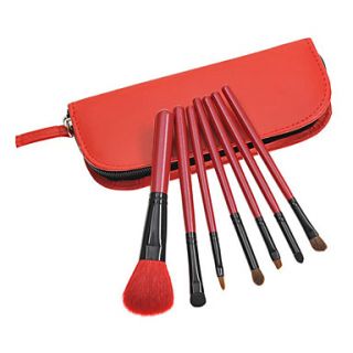 7PCS Red Handle Cosmetic Brush Set With Red Zipper Bag