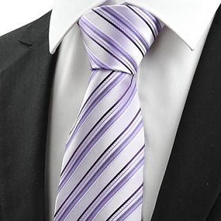 Black Striped Violet Jacquard Mens Tie Necktie Wedding Party Holiday Gift