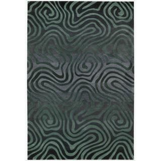 Hand tufted Smoke/ Teal Contour Abstract Zebra Print Rug (73 X 93)