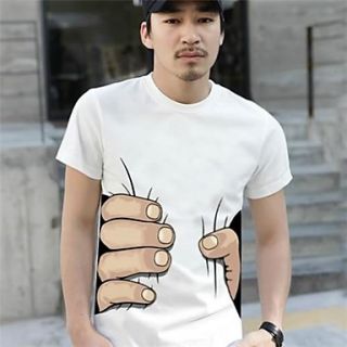 MenS Funny 3D Short Sleeve T Shirt with Big Hand Printed (100% Cotton)