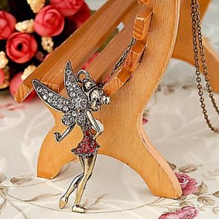 Women Peter Pan Fairy Rhinestone Pendant Long Necklace Chain