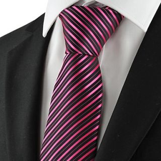 New Striped Pink Black Golden Mens Tie Necktie Party for Wedding Holiday Gift