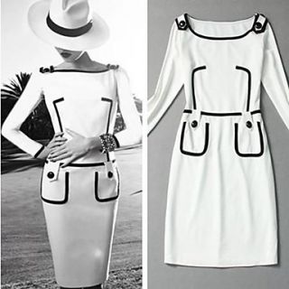 Women Long Sleeve White Black Casual Cotton Dresses