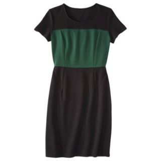 Mossimo Womens Short Sleeve Ponte Colorblock Dress   Black/Green XS