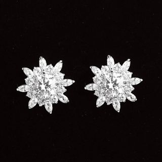 Simple Platinum Plated With Zircon Snowflake Shaped Womens Stud Earrings