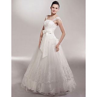 A line Off the shoulder Floor length Sleeveless Tulle Luxury Wedding Dress