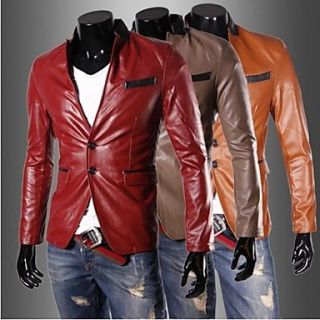 Mens Fashion Stand Collar PU Leather Jacket Coat
