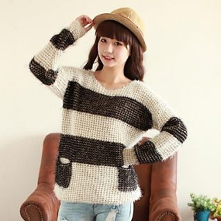 Womens Long Sleeve Big Striped Pullover Sweater