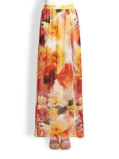 Alice + Olivia Leah Floral Print Wrap Effect Maxi Skirt   Sunset Blur