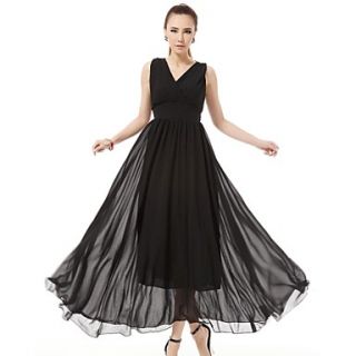 Womens V Neck Chiffon Fashion Black Sexy Long Dresses
