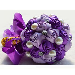 Round Shape Satin And Rhinestones Wedding/Party Bouquet(More Colors)