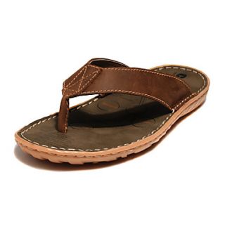 Leather Mens Flat Heel Flip Flops Slippers Shoes