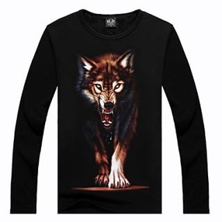 Mens 3D Wolf Print Fleece Lined T shirt