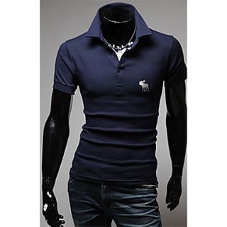 Mens Turndown Collar Moose Embroidery Polo Shirt