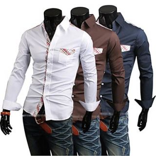 Mens Slim Casual Contrast Color Check Long Sleeved Shirt