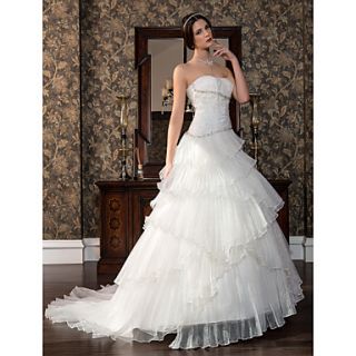 A line Sweetheart Sweep/Brush Train Satin And Tulle Wedding Dress