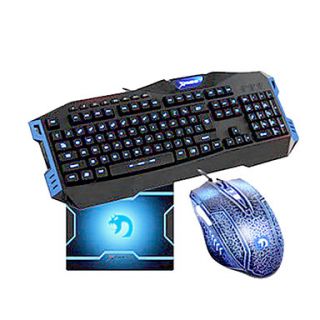 USB Wired Super Dazzle Blue LED Optical High speed Gaming KeyboardMouse Suit