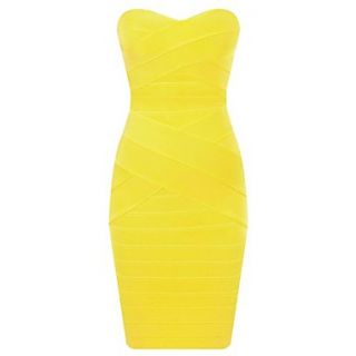 Stylish Yellow Slim Strapless Sexy Bodycon Bandage Dress